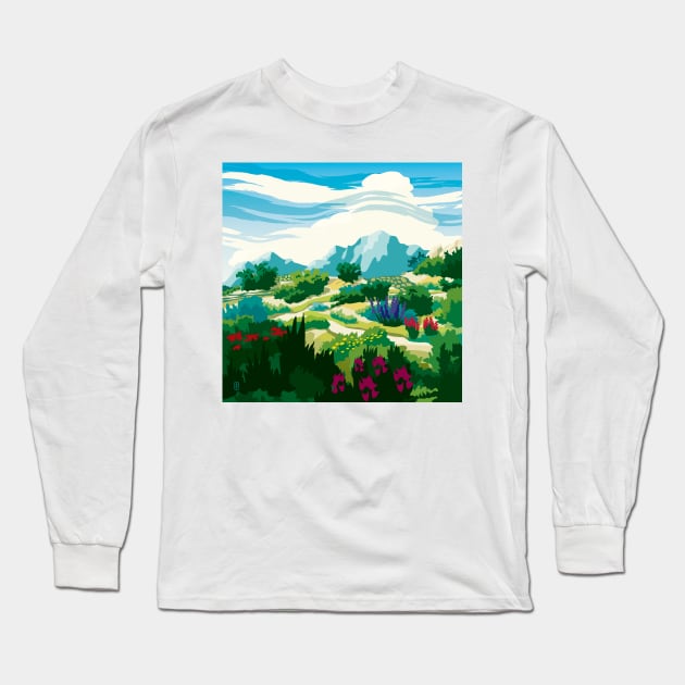 Colorful Mountain Landscape Long Sleeve T-Shirt by Sue Cervenka